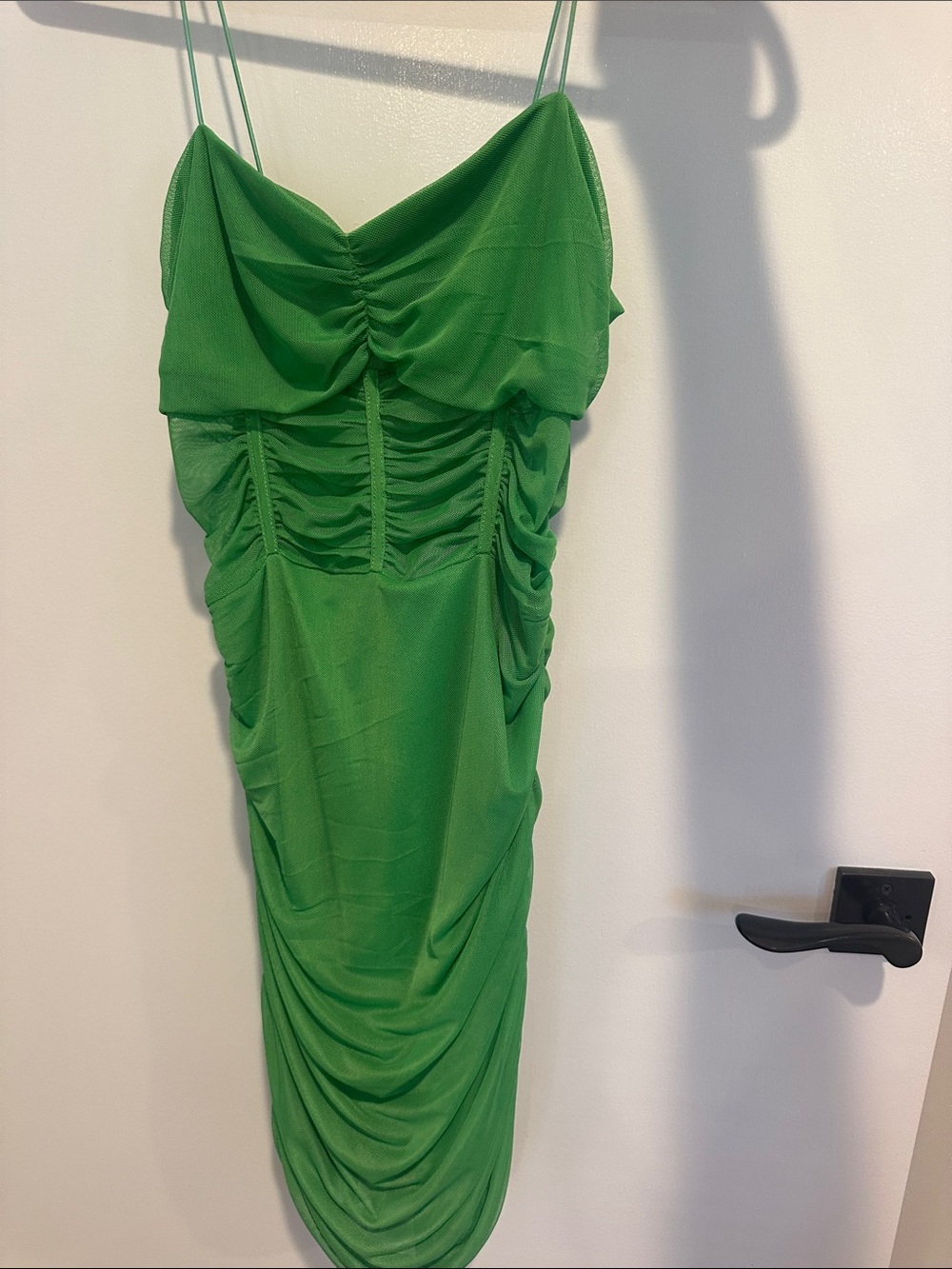 superdown Bright Green Ruched Spaghetti Strap Midi Dress